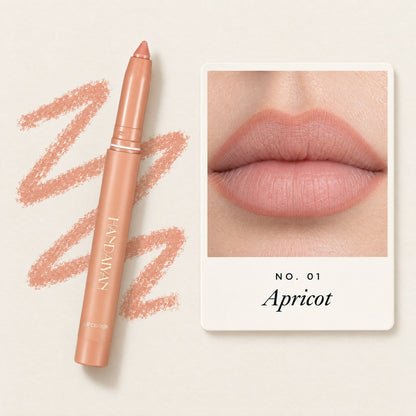 Shade 01 Apricot: lip liner on lips and the Lock-In stick