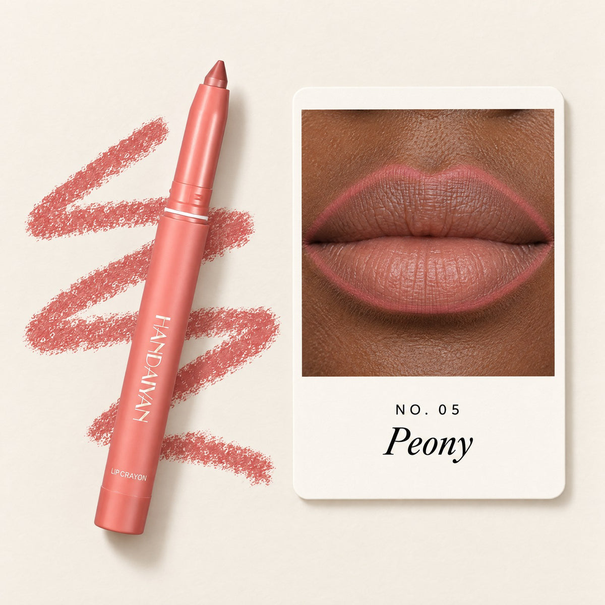 Shade 05 Peony: lip liner on lips and the Lock-In stick