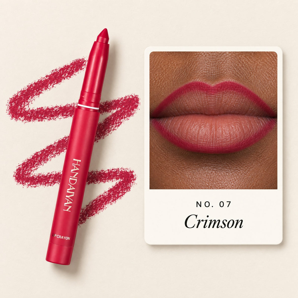 Shade 07 Crimson: lip liner on lips and the Lock-In stick