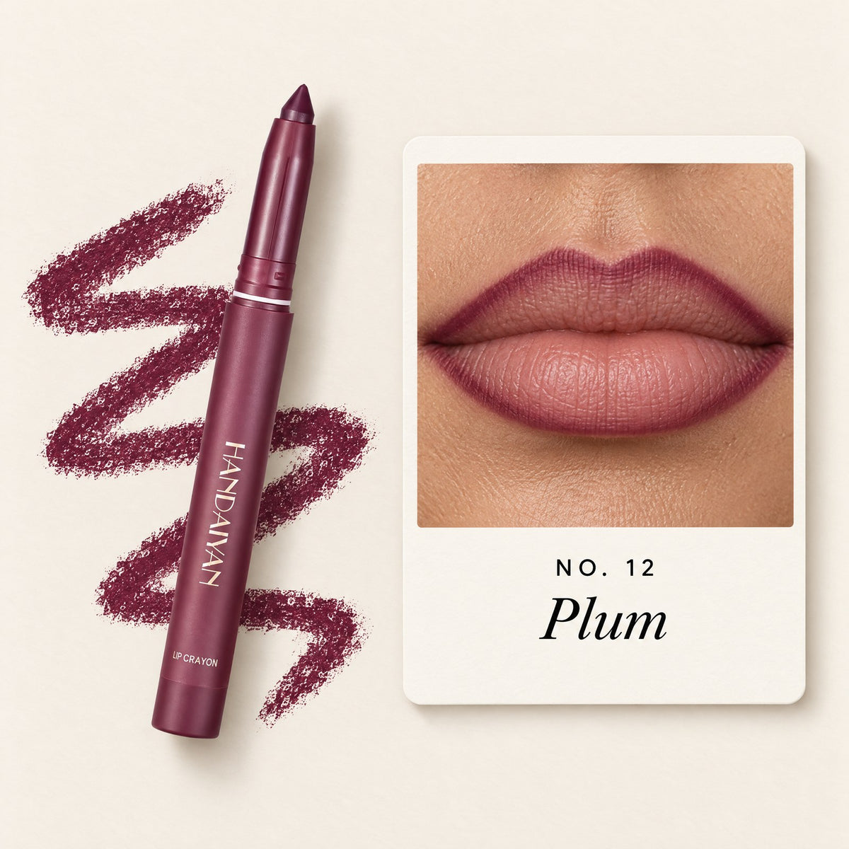 Shade 12 Plum: lip liner on lips and the Lock-In stick